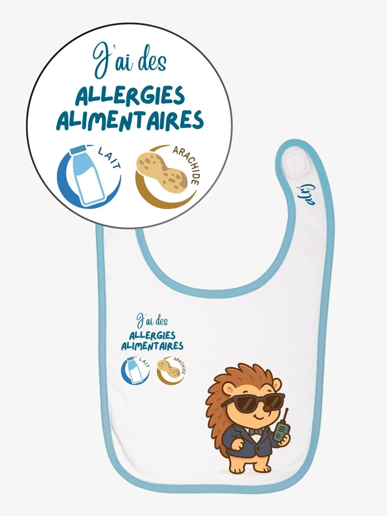 Bavoir de prévention des allergies alimentaires - avec symboles - alrj.fr