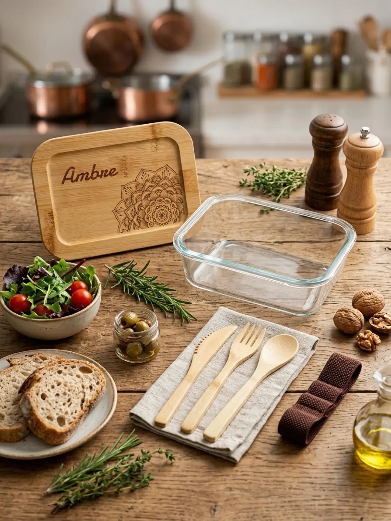 Boîte à repas personnalisable pour enfant en bambou