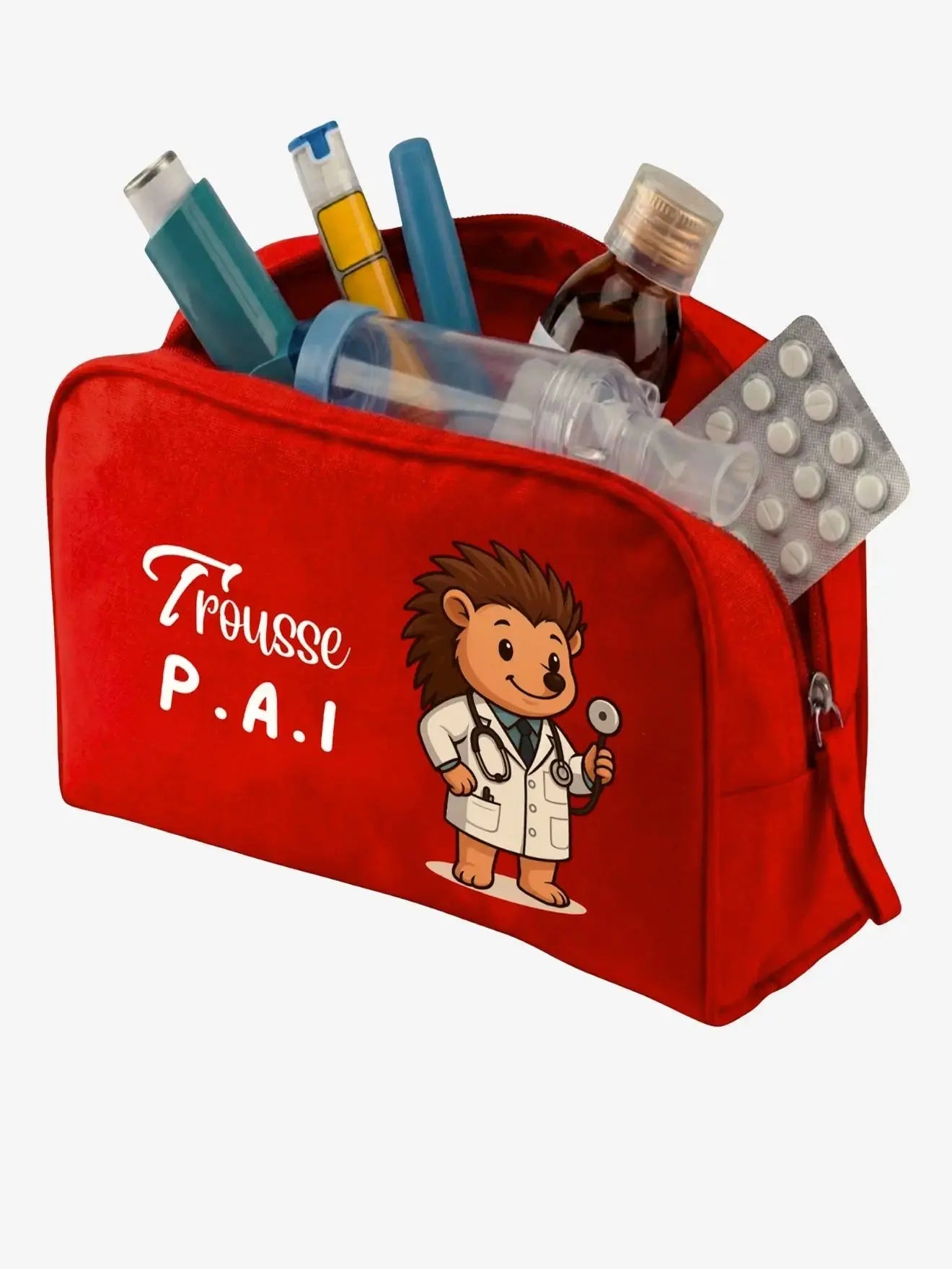 trousse pai ouverte avec méédicmants enfant allergique