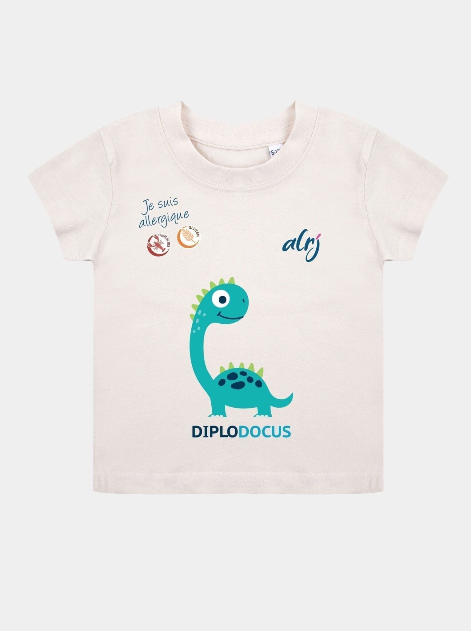 t-shirt bébé allergie alimentaire diplodocus beige