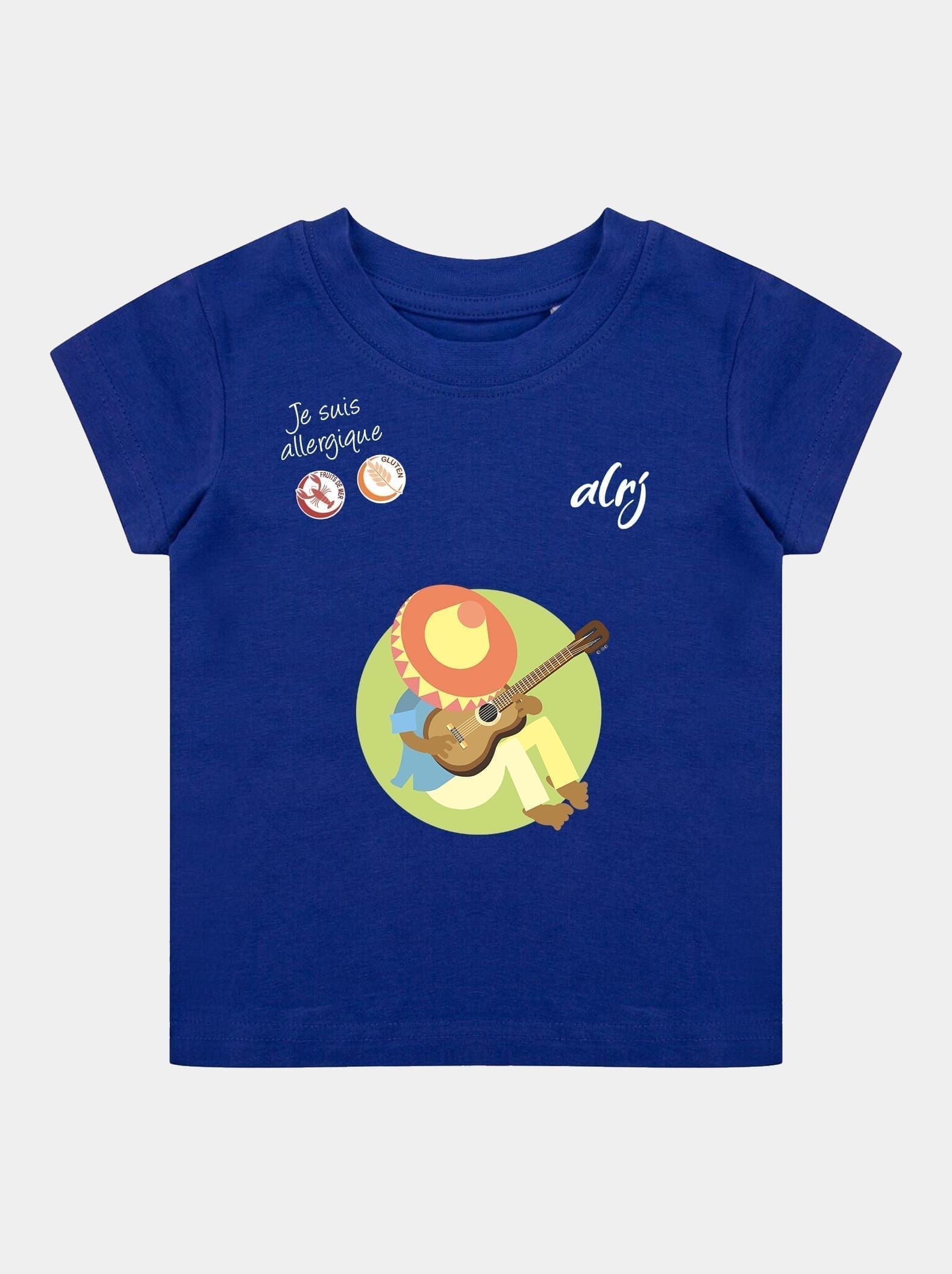t-shirt bébé allergique avec guitare bleu royal