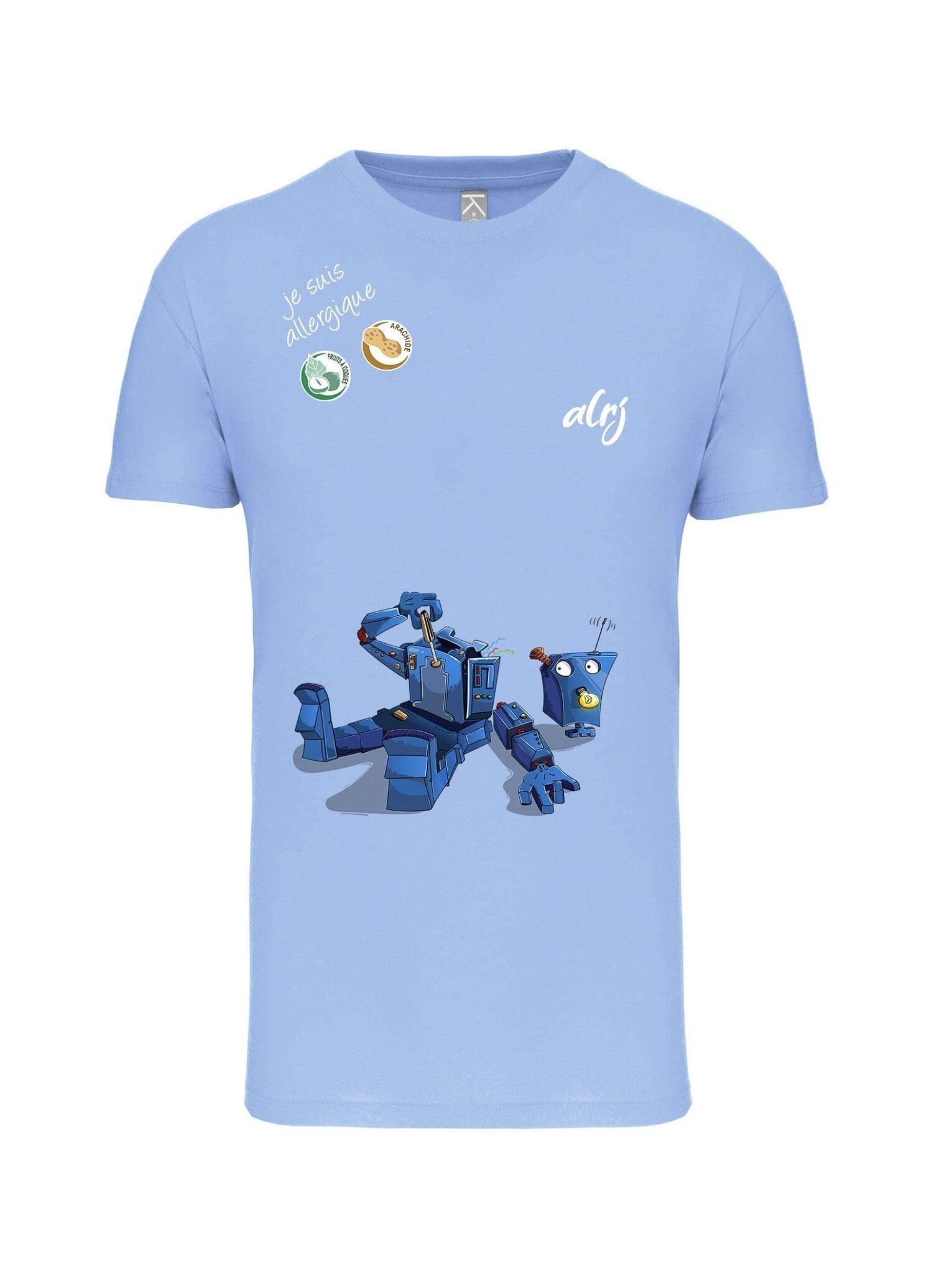 tshirt pour enfant ayant des allergies alimentaires robot démonté skyblue