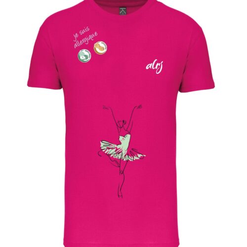 t-shirt de prévention enfant pour les allergies alimentaires motif ballet rose