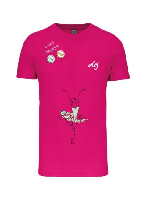 t-shirt de prévention enfant pour les allergies alimentaires motif ballet rose