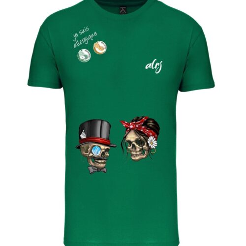 tshirt de prévention des allergies alimentaires pour enfant motif squelette vert