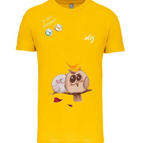 tshirt de prévention des allergies alimentaires pour enfants motif oiseau jaune