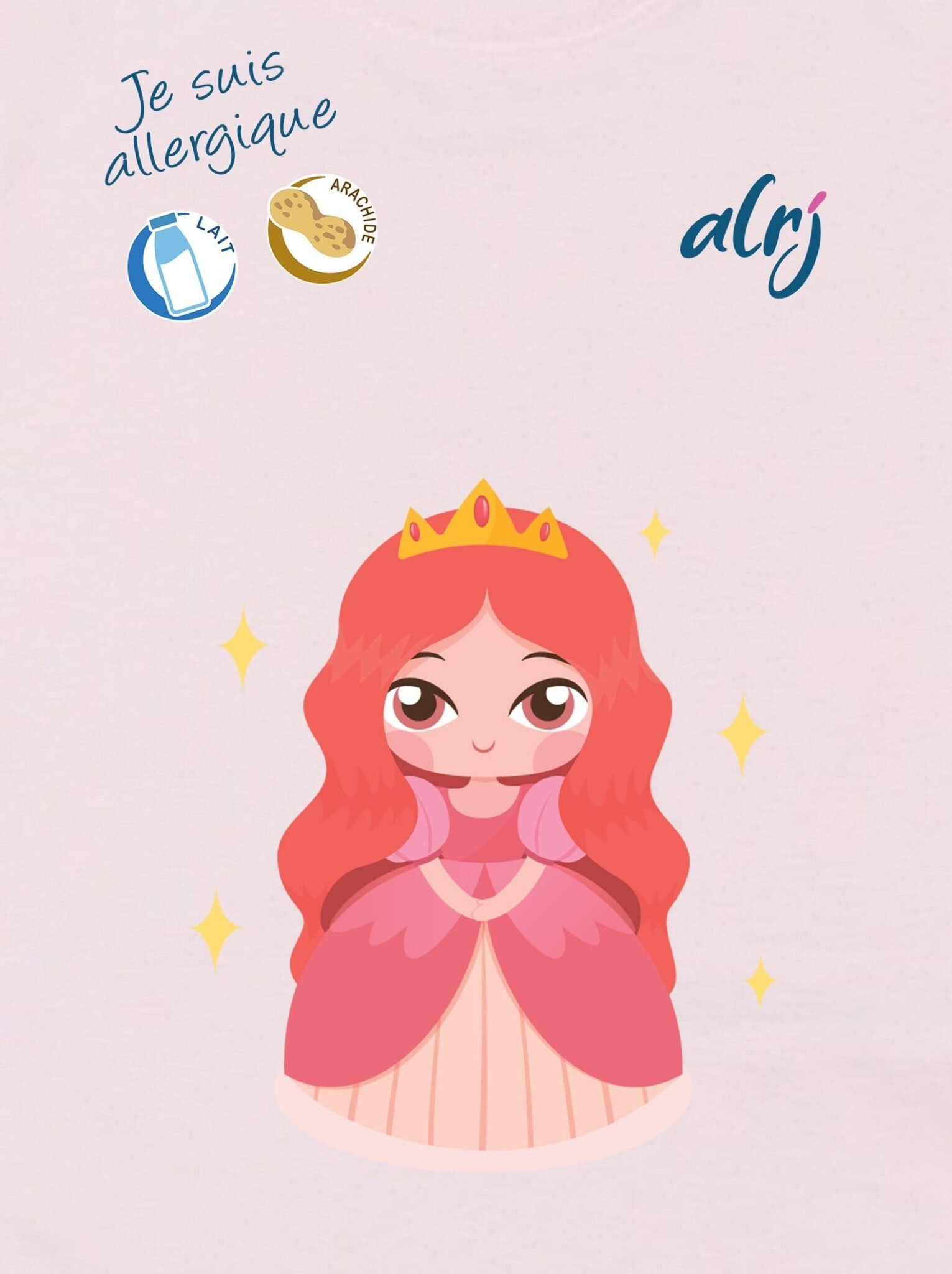T-shirt bébé manche longue allergie rose princesse zoomé