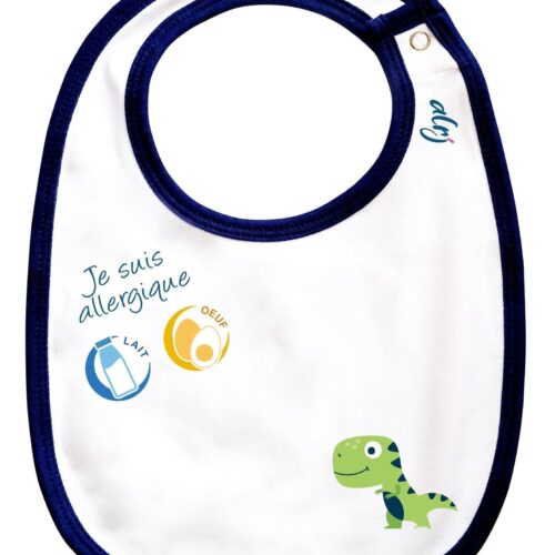 bavoir bébé allergie motif Trex bleu