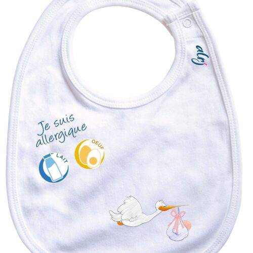 bavoir pour bébé allergique cigogne blanc