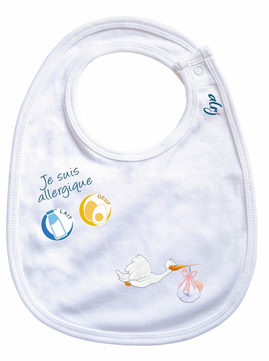 bavoir pour bébé allergique cigogne blanc