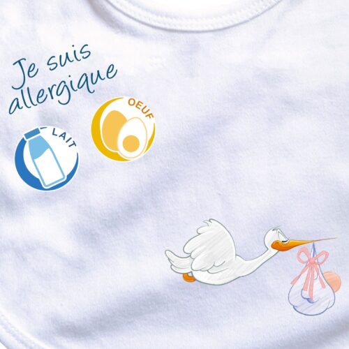 bavoir pour bébé allergique cigogne blanc zoom