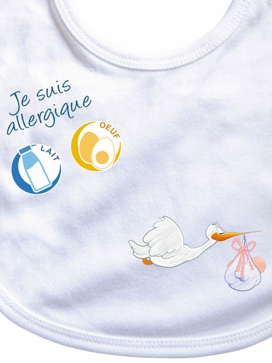 bavoir pour bébé allergique cigogne blanc zoom