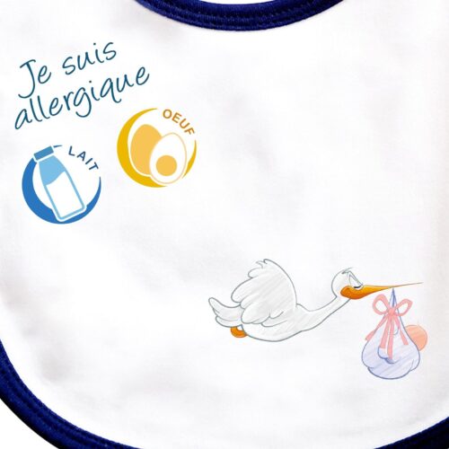 bavoir pour bébé allergie cigogne bleu zoom