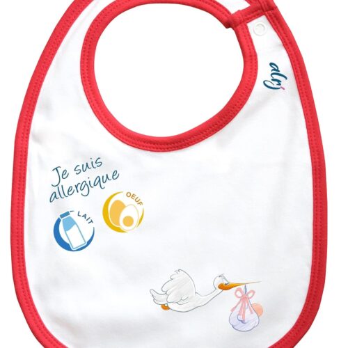 bavoir bébé allergie rouge motif cigogne