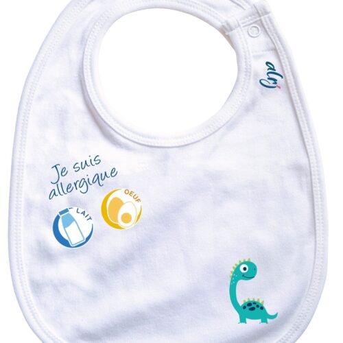 bavoir bébé allergie motif diplodocus blanc