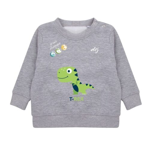 Pull bébé de prévention des allergies alimentaires motif Trex gris