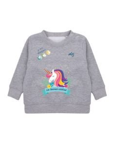 Pull de prévention des allergies alimentaires pour bébé avec motif licorne gris