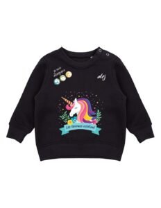 Pull bébé de prévention des allergies alimentaires motif licorne noir
