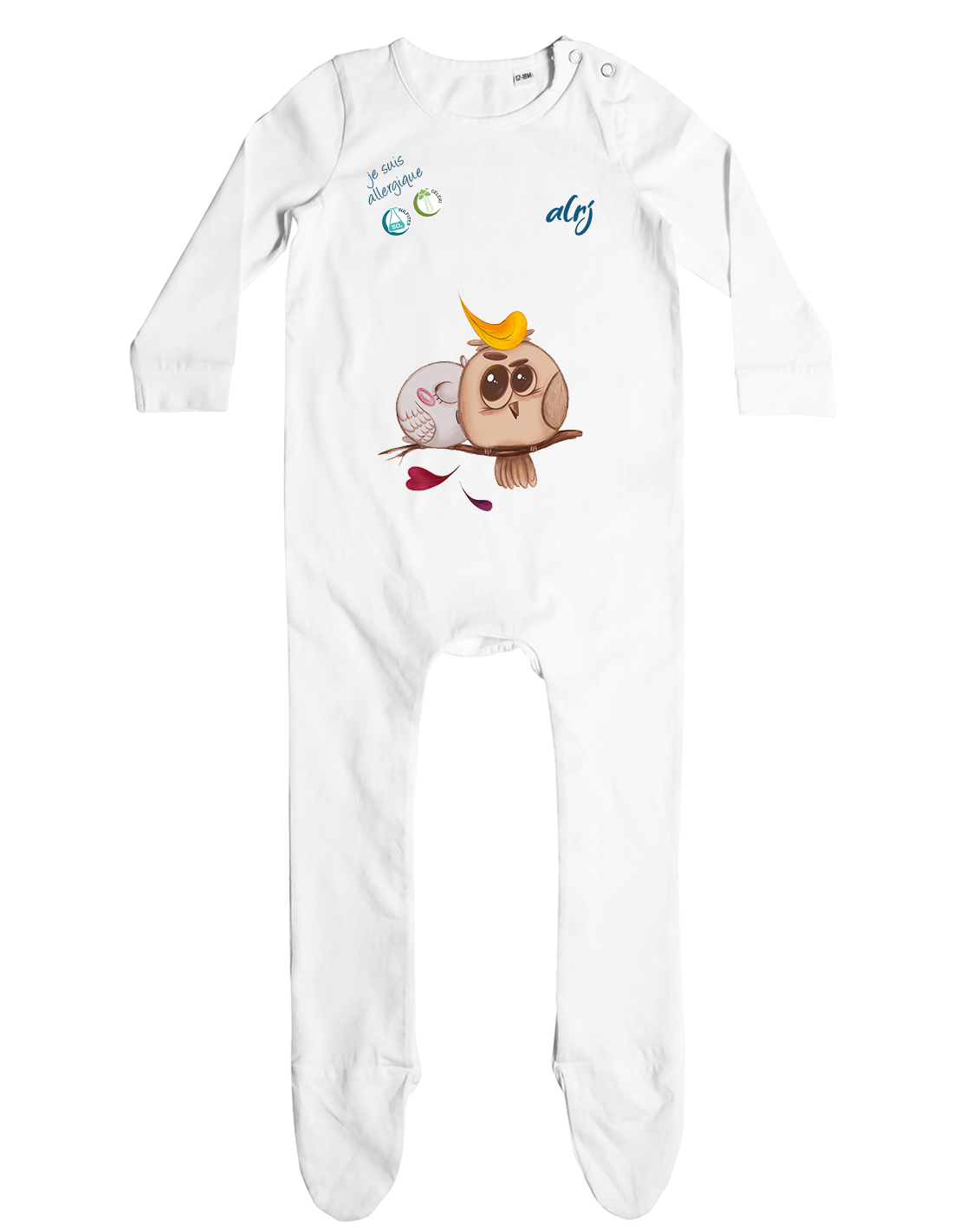 pyjama bébé allergie 1 pièce motif oiseaux