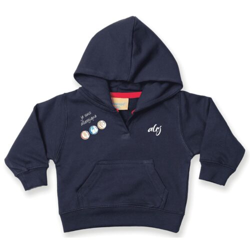 sweatshirt bébé à poche kangourou allergies alimentaires bleu