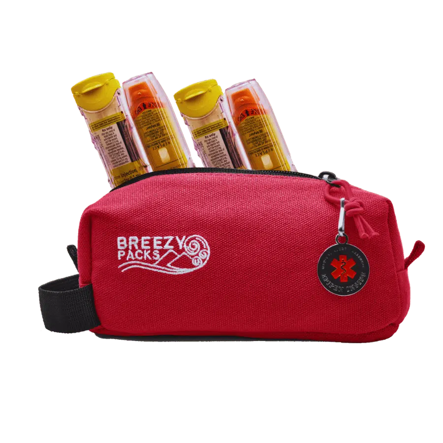 Trousse Breezy extra rouge pour conservation de l'adrénaline des enfants ayant des allergies alimentaires
