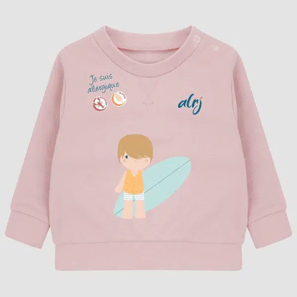pull de prévention des allergies alimentaires rose motif surfeur