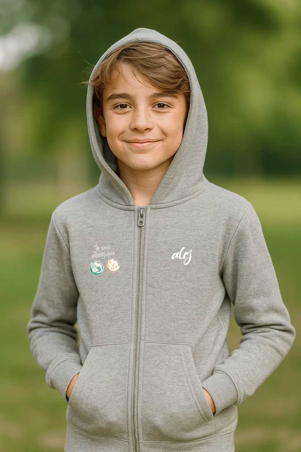 sweatshirt enfant de prévention des allergies alimentaires gris