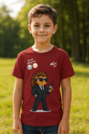garçon ayant des allergies alimentaires qui porte un t-shirt de prévention avec Piki dessus